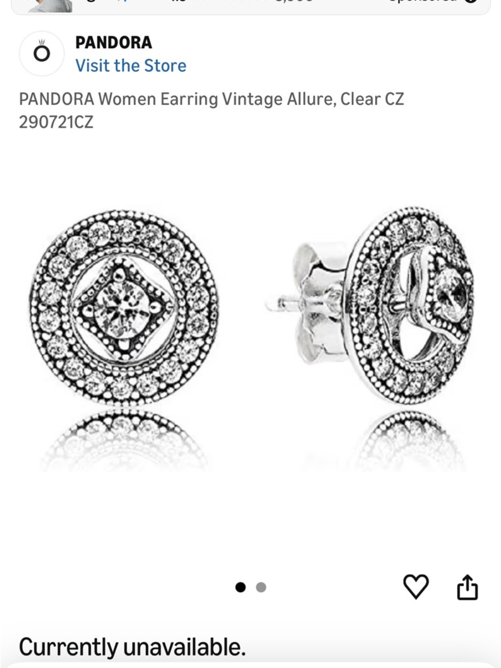 PANDORA Retired Sterling Silver Vintage Allure Stud Earrings. Missing backs